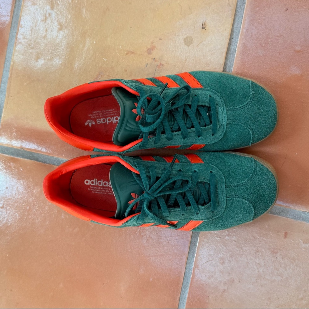 Adidas Green Suede Gazelle Sneakers with Orange Stripes - Picture 2 of 5
